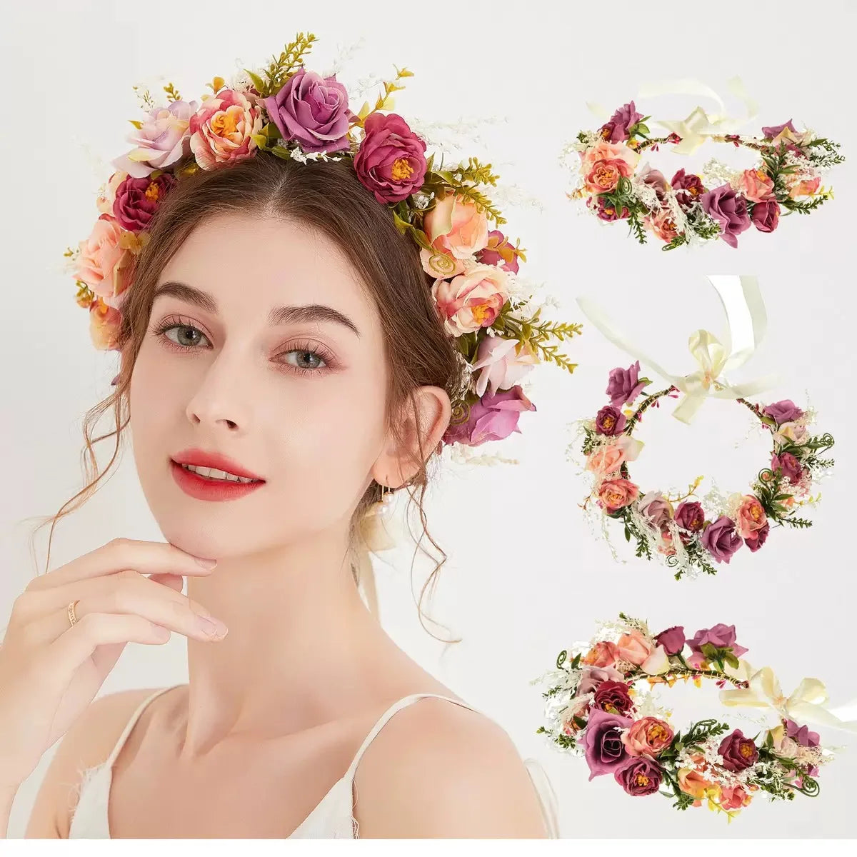 Tiara Floral Boêmia Camélia – Coroa de Flores para Casamento e Festas