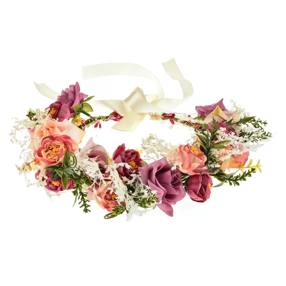 Tiara Floral Boêmia Camélia – Coroa de Flores para Casamento e Festas