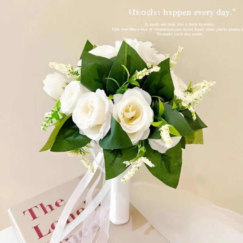 Buquê de Rosas Retro Champagne – Acessório para Noiva e Casamento