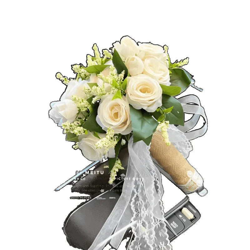 Buquê de Rosas Retro Champagne – Acessório para Noiva e Casamento