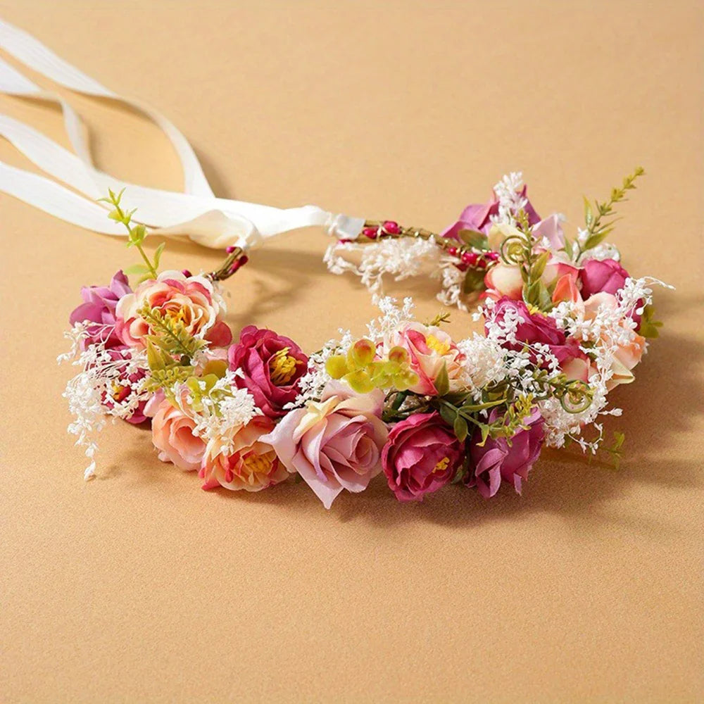 Tiara Floral Boêmia Elegance – Coroa de Flores para Casamento e Festas