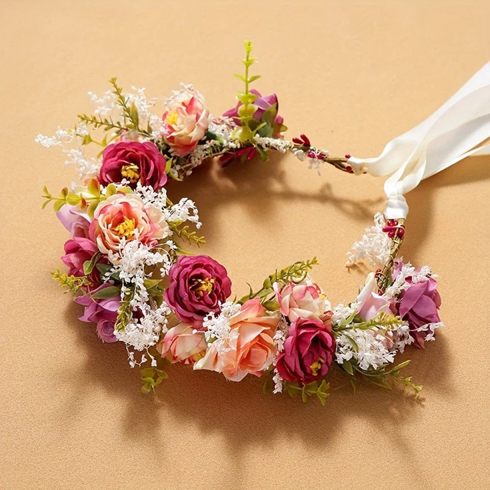 Tiara Floral Boêmia Elegance – Coroa de Flores para Casamento e Festas
