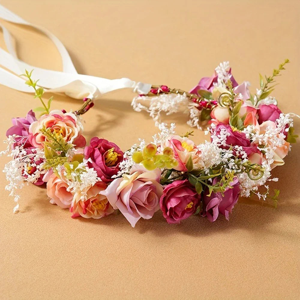 Tiara Floral Boêmia Elegance – Coroa de Flores para Casamento e Festas