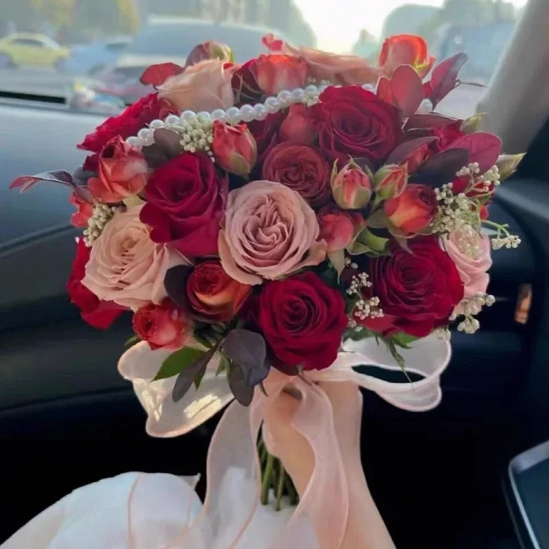Buquê de Rosas Retro Champagne – Acessório para Noiva e Casamento