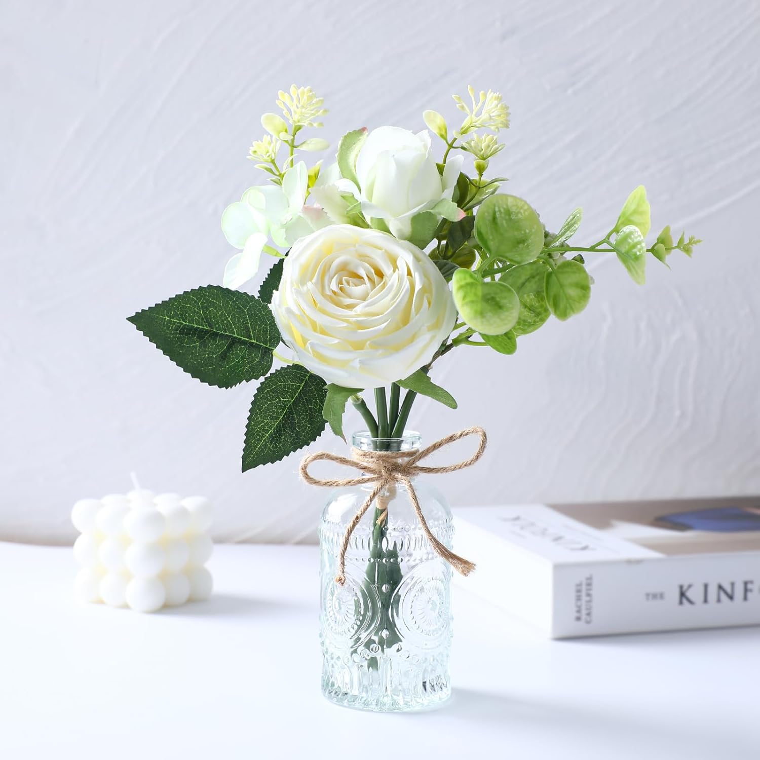 Arranjo de Rosas Brancas de Seda – Centro de Mesa para Casamento e Casa