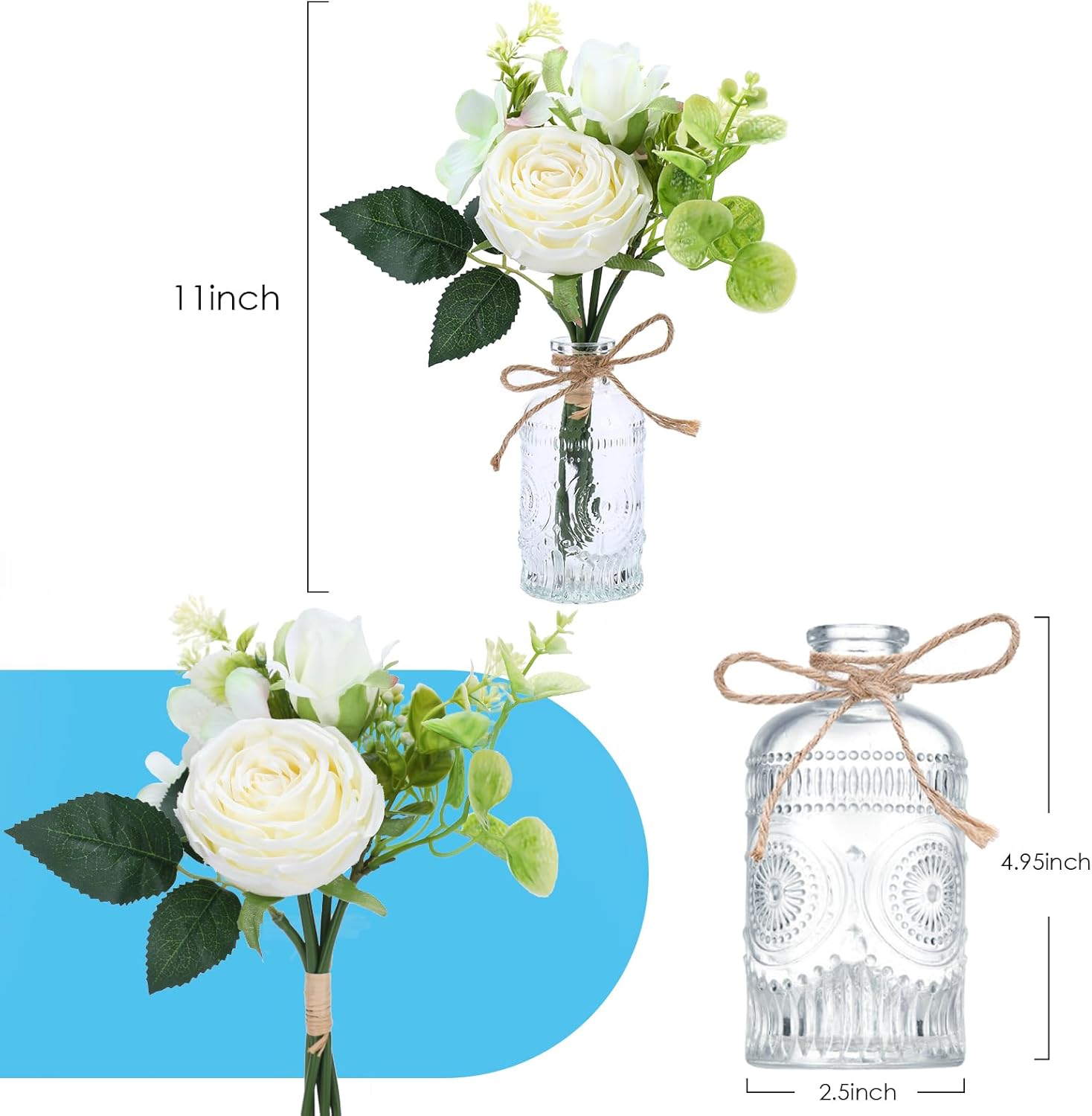 Arranjo de Rosas Brancas de Seda – Centro de Mesa para Casamento e Casa