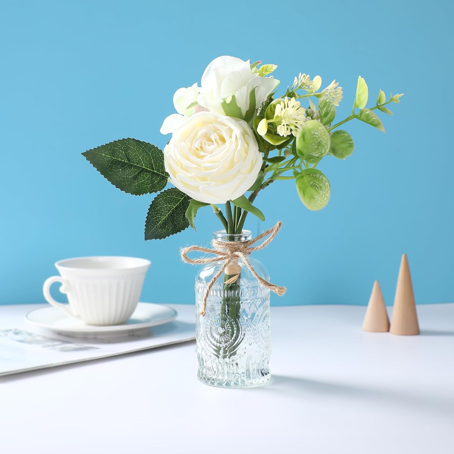 Arranjo de Rosas Brancas de Seda – Centro de Mesa para Casamento e Casa