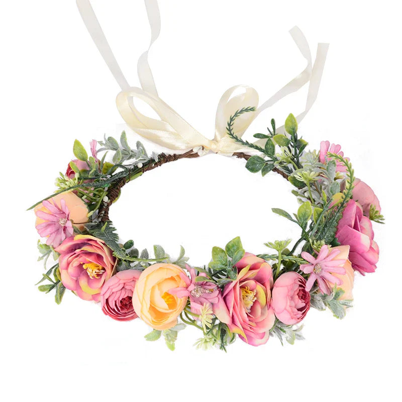 Tiara Floral Boêmia Camélia – Coroa de Flores para Casamento e Festas