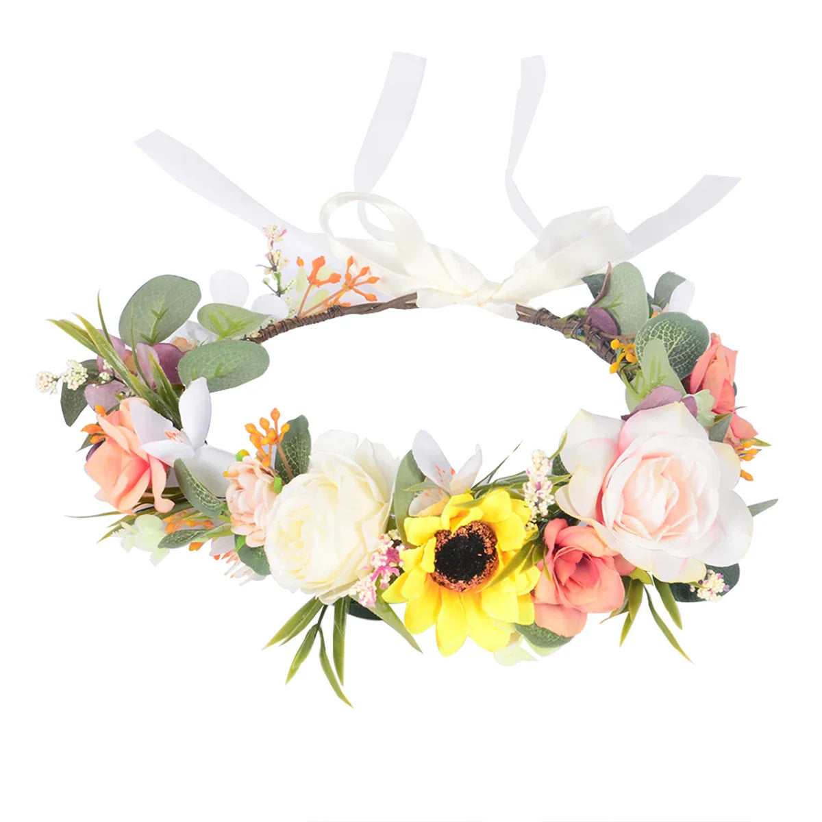 Tiara Floral Boêmia Camélia – Coroa de Flores para Casamento e Festas