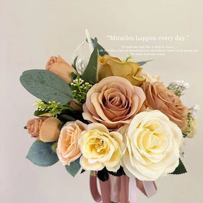 Buquê de Rosas Retro Champagne – Acessório para Noiva e Casamento