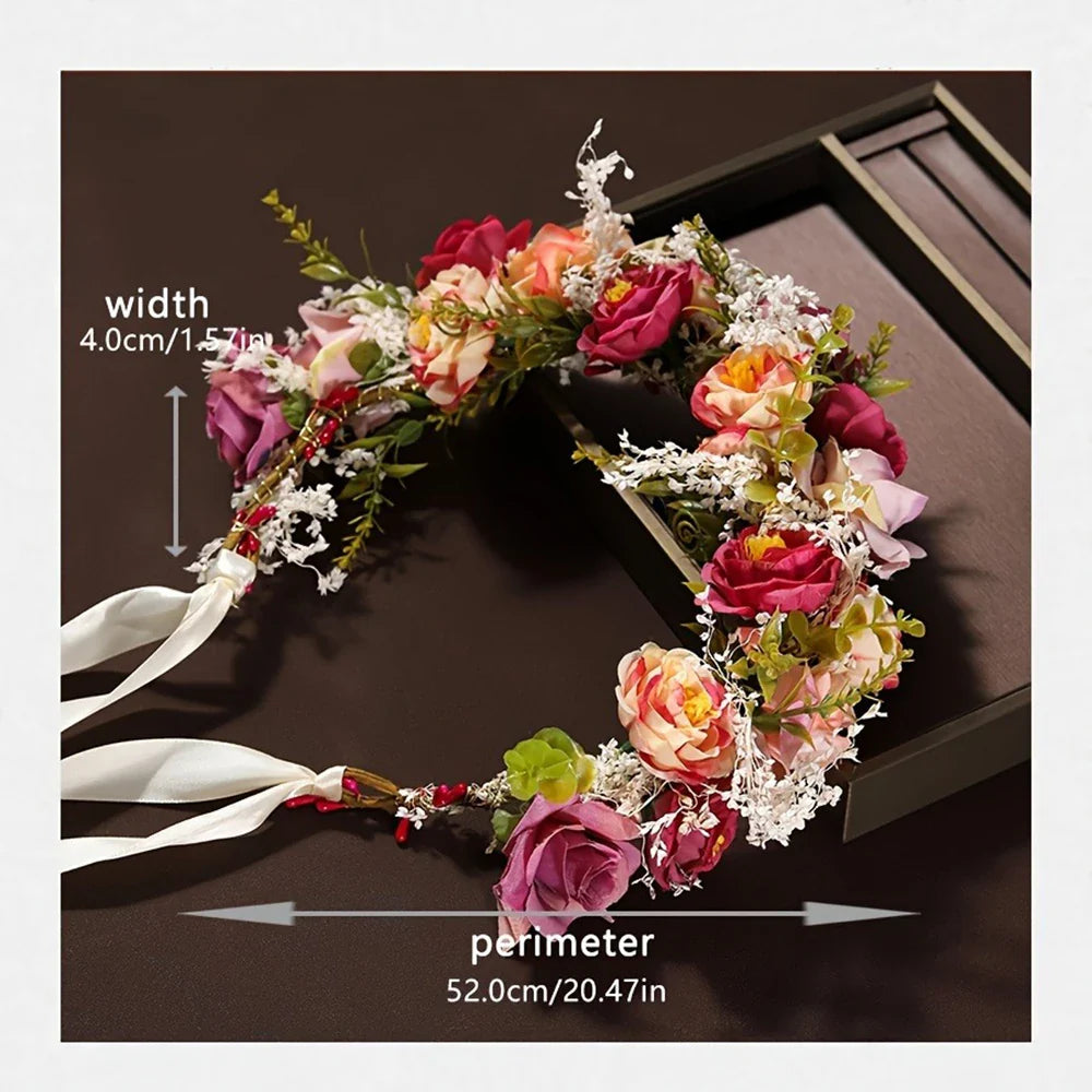 Tiara Floral Boêmia Elegance – Coroa de Flores para Casamento e Festas