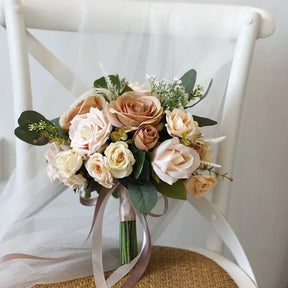 Buquê de Rosas Retro Champagne – Acessório para Noiva e Casamento