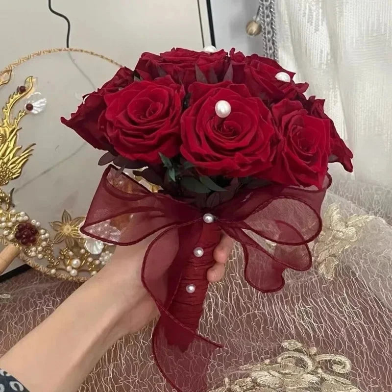 Buquê de Rosas Retro Champagne – Acessório para Noiva e Casamento